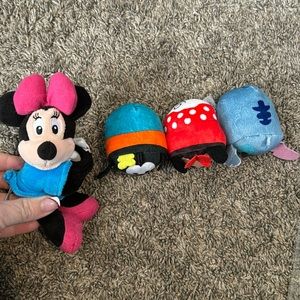 Disney Plush Bundle: Minnie Cutie Cuff and Goofy, Minnie and Stitch Tsum Tsum